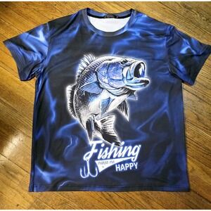 Fishing Nice T Shirt Mens Extra Large Blue Lightning Fishing Makes Me Happy Bass